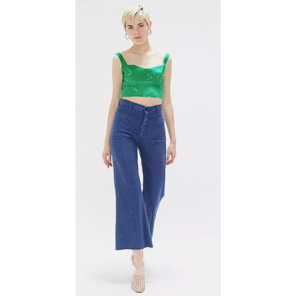 Capulet Tops - Capulet Amelia Kelly Green Linen Crop Top Small Zipper Urban Outfitters Y2K TWEE